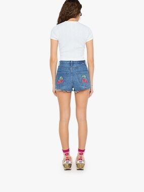 NWT MOTHER DENIM The Tune Up Short Fray, embroidered 🍒 cherry pocket shorts.